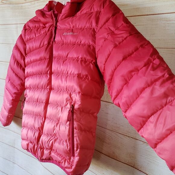 Eddie Bauer Kid's Reversible Quilted Puffer Jacket Hood Winter Snow Medium Pink - Picture 3 of 11